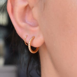 Gold Twist Earrings ・Gold Filled Multiple Diamond Double Hoop Stone Daily Minimalist Everyday Waterproof Handmade Jewelry Gift Women Gold