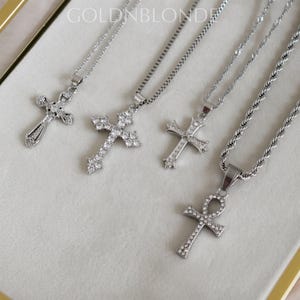 Silver Cross Necklace, Jesus Ankh Cross Charm Necklace, Silver Chain Necklace, Pray Necklace Waterproof Minimalist Necklace Gift For Him Her