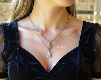 Silver Teddy Bear Necklace, Silver Bear Charm Pendant, Silver Chain Necklace, WATERPROOF Necklace Elegant Men Silver Lover Sterling Necklace