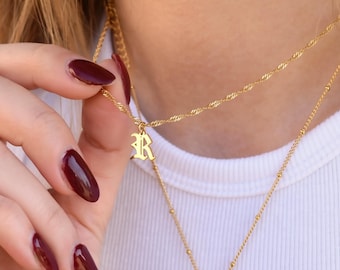 Gold Filled Old English Letter Necklace, Initial Necklace, Old English Name Necklace WATERPROOF Necklace, Personalized Name Necklace