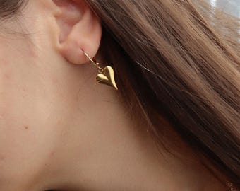 Gold Filled Solid Heart Hoop Clip-On Earrings - Alt Bride Pride Waterproof Unique Heart Charm Drop Earrings Women Minimalist Jewelry Gift