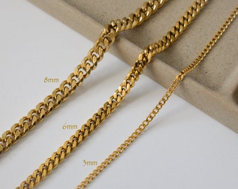 Gold Curb Miami Chain Bracelet Anklet Gold Watch Bracelet Stainless Steel Waterproof Non Tarnish gift Gold Anklet Gold Filled Women Necklace