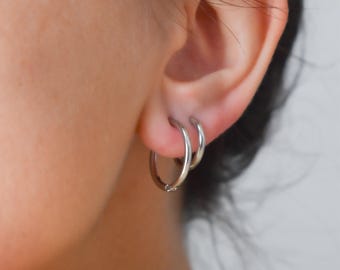 Silver Hoop Earrings 40mm 50mm Large Stainless Hoops Casual Nigh Out Going Out Hoops Simple Earrings for Him Women Girl WATERPROOF Jewelry
