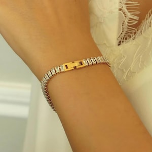 Baguette Women Bracelet Ankle Bracelet Anklet 18k GOLD Box Cup Jewelry Crystal Diamond Zircon Gem WATERPROOF Handmade Mother Gift for Her