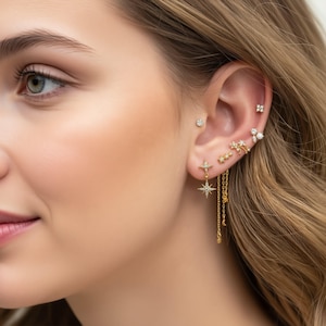 Gold Piercing Earrings Earring Set, Cute Stud Earrings, Hoop Piercing, Cartilage Piercing, Moon Cloud Star, Girl Helix Red Amethyst Earrings