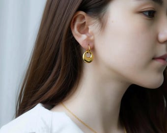 Gold Rain Drop Earrings • Smooth Waterdrop Charm Hoop Earrings • Double Hoop Huggie Drop Earrings • Necklace SET Minimalist Waterproof Gift