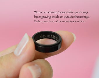 Breathe Fidget Spinner Rings Silver Fidget Rings Black Engraving Laser Machined Engraved Custom Personalized Rings Waterproof Christmas Gift