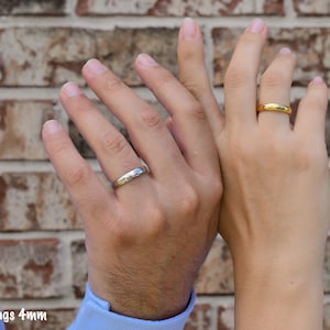 Silver Wedding Band Rings, Gold Band Ring, Personalized Engraved Stackable Rings Couple Rings, WATERPROOF Name Date Love Memorial Mens Rings