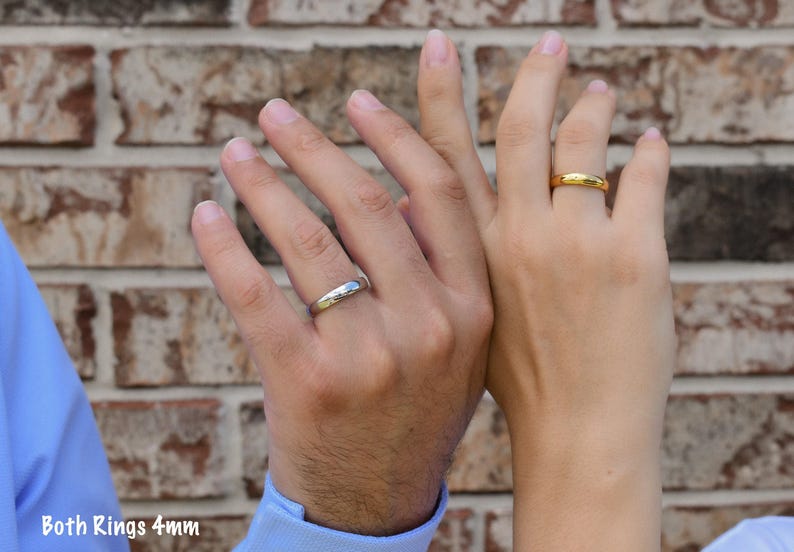 Silver Wedding Band Rings, Gold Band Ring, Personalized Engraved Stackable Rings Couple Rings, WATERPROOF Name Date Love Memorial Mens Rings image 1