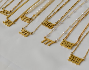 Gold Angel Number Necklace Lucky Pendant Gold Charm Necklaces 111 222 333 444 555 666 777 888 999 Gift For Her Personalized Minimalist Gift