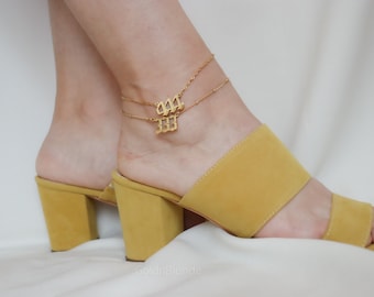 Gold Angel Number Anklets Ankle Bracelets Tarot Luck Protection Spirit Aura 111 222 333 444 555 666 777 888 999 Customized Birthday Her Gift