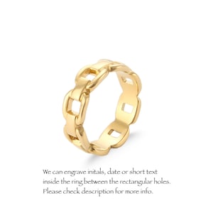 Gold Chain Ring Gold Over Stainless Steel Waterproof Vintage Style Statement Ring Signet Waterproof Jewelry Non Tarnish Finger Rings Gift image 6
