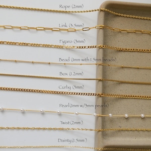 18K Gold FILLED Chain Necklace - Thick Big Link Chain Twist Figaro Bead Herringbone Necklace Pearl Necklace for Women Men, Kids Waterproof immagine 4