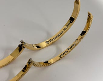 Custom Personalized 18K Gold Bangle Cuff Diamond Bracelet Crystal Zircon Laid Bracelet Set Gift Her Minimalist Jewelry WATERPROOF Bracelet
