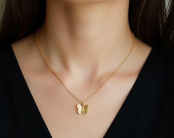 18K Gold Butterfly Necklace - Mariposa Pendant Bridesmaid Jewelry - Butterfly Charm Figaro Chain - Waterproof Girl Christmas Gift for Her
