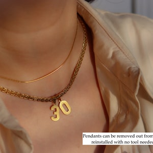 18k Gold Trendy Number Pendant Necklace Years Number 0 1 2 3 4 5 6 7 8 9 Digit Necklace Vintage Necklace Gift for Her Waterproof Non Tarnish image 5