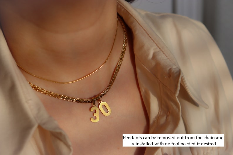 18k Gold Trendy Number Pendant Necklace Years Number 0 1 2 3 4 5 6 7 8 9 Digit Necklace Vintage Necklace Gift for Her Waterproof Non Tarnish image 5