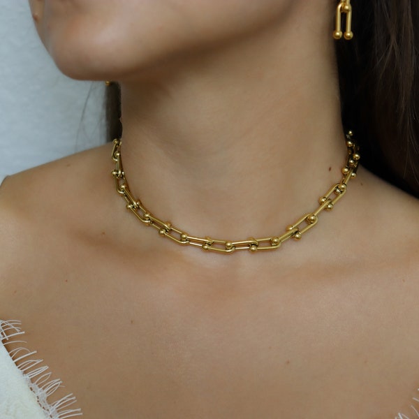 Gold Special Chain Choker U Love Necklace・Gold Filled Design Elegant Choker Waterproof Jewelry Set Non Tarnish Hardwear Gift Women Jewelry