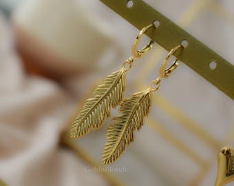 Gold Filled Leaf Pendant Charm Earrings Set Palm Tree Leaf Pendant Waterproof Minimalist Jewelry Curry Leaf Shape Vintage Gift for Her Women