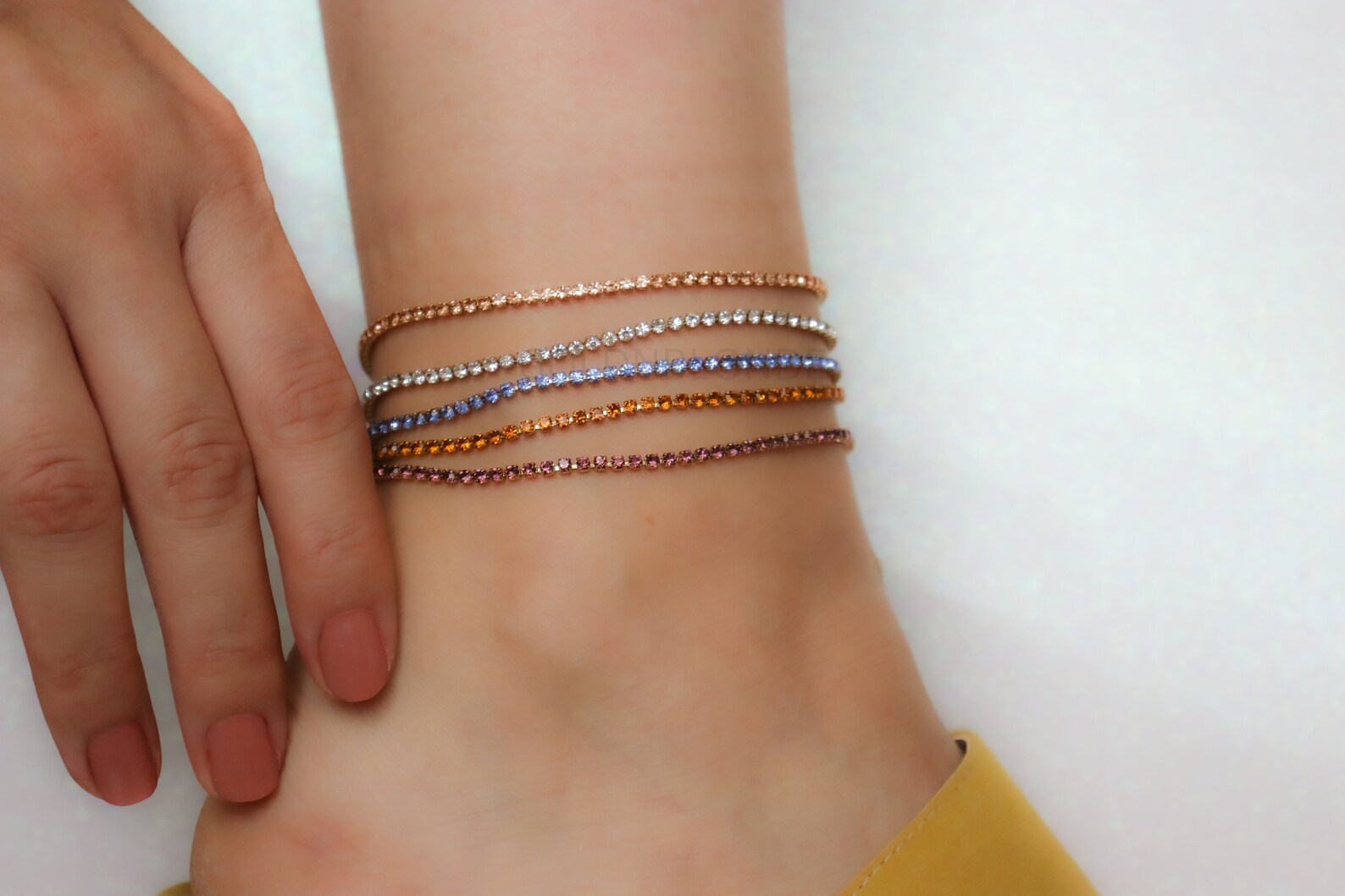 Colorful Stone Baguette Anklet Ankle Tennis Bracelet Set Rose Etsy