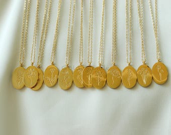 18K Gold Birth Flower Necklace Custom Personalized Pendant Zodiac Birth Month Gold Jewelry Her Waterproof Necklace Birthday Anniversary Gift