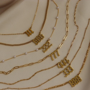 Gold Angel Number Necklace Lucky Numbers Gold Charm Pendant 111 222 333 444 555 666 777 888 999 Gift For Her Personalized Gift for Mom Her