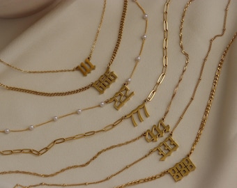 Gold Angel Number Necklace Lucky Numbers Gold Charm Pendant 111 222 333 444 555 666 777 888 999 Gift For Her Personalized Gift for Mom Her