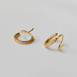 Twist Hoop Earrings GOLD Multiple Diamond Double Hoop Piercing Stone Daily Minimalist Everyday WATERPROOF Christmas Handmade Gift for Her