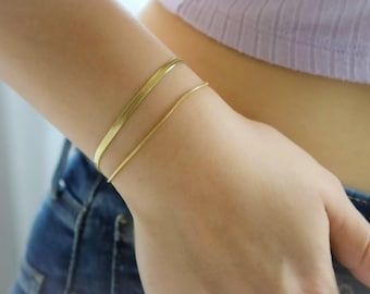 GOLD Snake Bracelet - Herringbone Gold Chain Bracelet - Handmade Bracelet Snake Chain Anklet WATERPROOF Jewelry Christmas Gift for Her Women