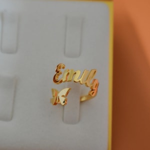 Custom Name Rings · Emily Emma Gold Filled Custom Name Rings Butterfly Adjustable Open Rings · Gold Her Stackable Minimalist Gift for Women