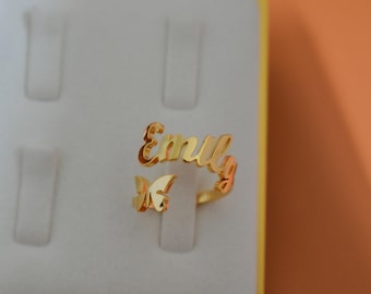 Custom Name Rings · Emily Emma Gold Filled Custom Name Rings Butterfly Adjustable Open Rings · Gold Her Stackable Minimalist Gift for Women