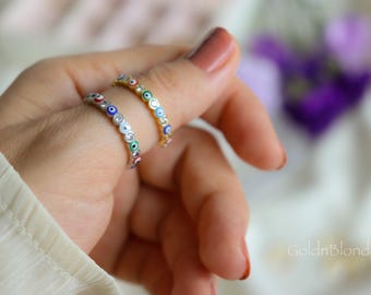 Evil Eye Ring Adjustable Women Open Rings Gold Silver Evil Curse Eye Stackable Ring Colorful Handmade Ring Pinky Ruby Red Gift for Her Woman