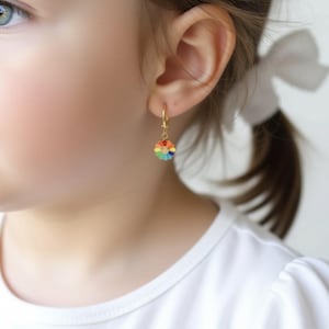 Girl Daisy Earrings, Colorful Rainbow Earrings, Pride Sunflower Smiley Face Daisy Necklace Set, Handmade Teen WATERPROOF Kids Pendant Charm