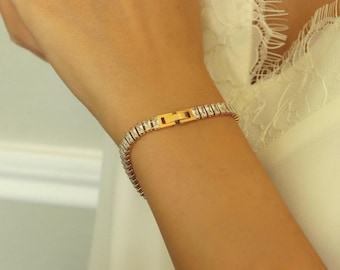 18k Gold Tennis Baguette Women Mens Bracelet Ankle Bracelet Anklet Gold Jewelry Crystal Diamond Zircon Jewelry Waterproof Gold Handmade Set