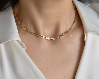 18k Gold Oval Petal Chain Necklace · Minimalist Dainty Daily Wear Necklace Bracelet Anklet Tarnish Free Gold Jewelry Gift for Her Mom Women