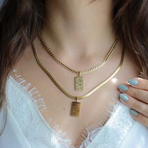 Gold filled rechthoek sterrenbeeld tarotkaart ketting visgraat sieraden zon fortuin ster maan mystieke sieraden cadeaus voor moeder vriendin haar