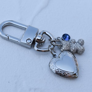 Silver Keychain Locket Bag Multiple Charm, Silver Gold Heart Birthstone Charm, Personalized Key Chain Bag Chain Her Luxury Accessories Gift