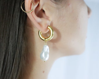 Gold Filled Pearl Dangle Earrings ・ Vintage Jewelry Set- WATERPROOF Pearl Gold Mix Set - Gold Pearl Mix Choker - Handmade Jewelry Gift