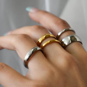 Silver Wedding Band Rings, Gold Band Ring, Personalized Engraved Stackable Rings Couple Rings, WATERPROOF Name Date Love Memorial Mens Rings image 2