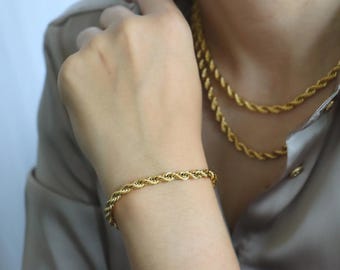 Gold Filled Thick Rope Bracelet Twist Gold Waterproof Non Tarnish Jewelry Chain Bracelet Anklet Set Gift Women Men Classic Everyday Wear