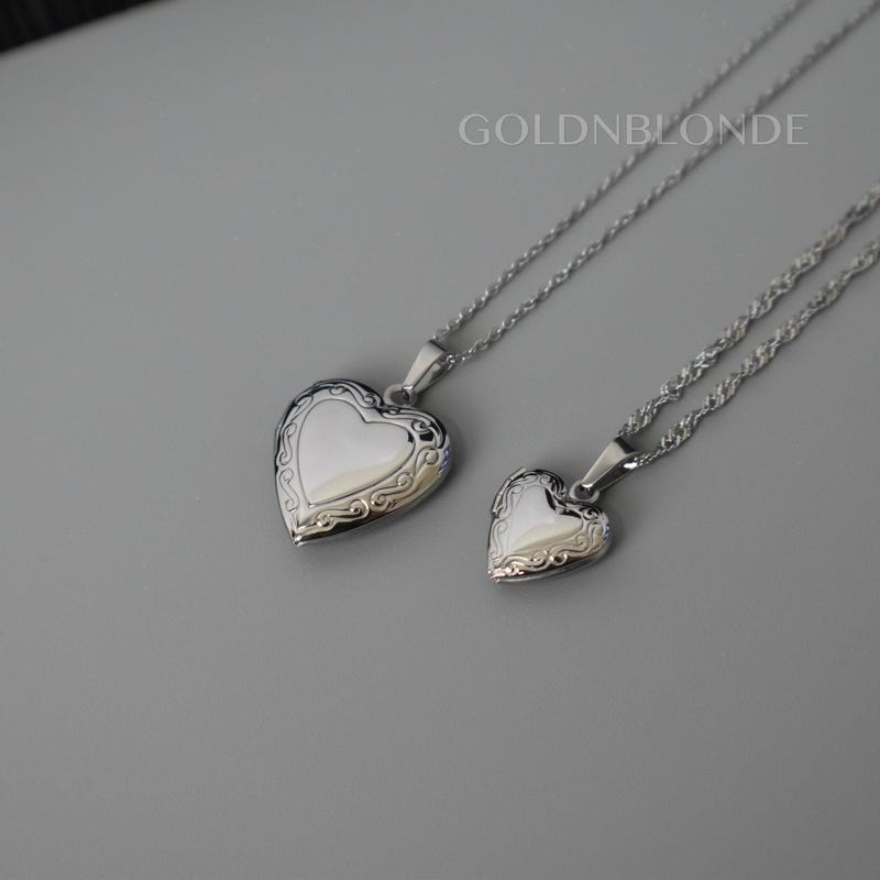 Heart Locket - Sterling Silver Locket & Chain - Engraved design on front