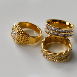 Gold Filled 3 Set Statement Rings Square Pave Head Ring Crown Ring Promise Ring Stackable Rings Multiple Stone Multiple Stone Zircon Diamond