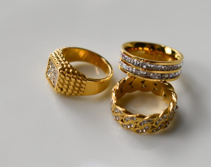 Featured listing image: Gold Filled 3 Set Statement Rings Square Pave Head Ring Crown Ring Promise Ring Stackable Rings Multiple Stone Multiple Stone Zircon Diamond
