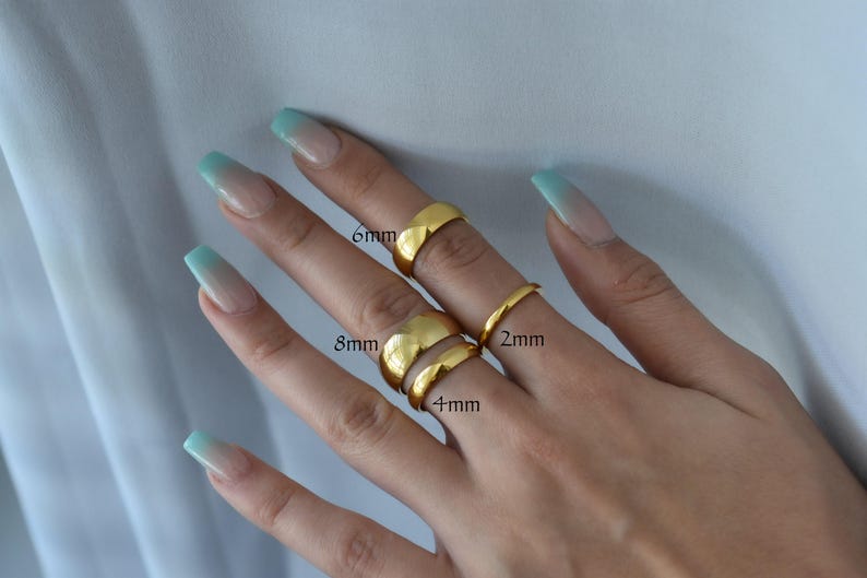 Silver Wedding Band Rings, Gold Band Ring, Personalized Engraved Stackable Rings Couple Rings, WATERPROOF Name Date Love Memorial Mens Rings image 7