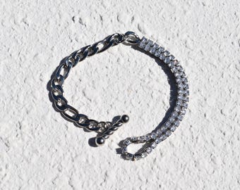 Silver Gold Cubic Zircon Tennis Half Figaro Chain Couples Crystals Bracelet Toggle Clasp Her Sister Wedding Summer Bridesmaid Bracelets Gift