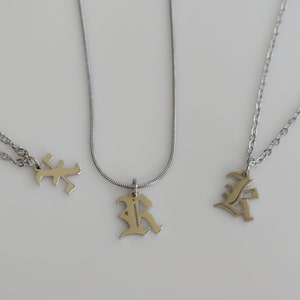 Silver Old English Letter Necklace, Sterling Silver Initial Alphabet Necklace Old English Letter WATERPROOF Necklace, Personalized Her Gift