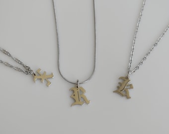Silver Old English Letter Necklace, Sterling Silver Initial Alphabet Necklace Old English Letter WATERPROOF Necklace, Personalized Her Gift