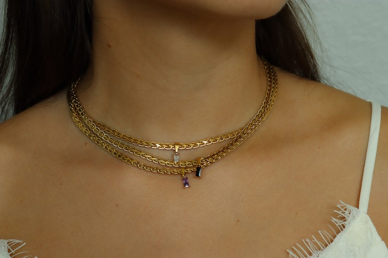 18K GOLD FILLED Vintage Style Gemstone Women Choker Necklace Gold Jewelry Waterproof Necklace Anti Tarnish Zircon Necklace Gift For Women image 8