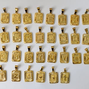 18K Gold Initial Necklace, Letter Medal Initial Pendant Necklace Gold Jewelry Square Alphabet Medallion Gold Gift Jewelry Waterproof Jewelry