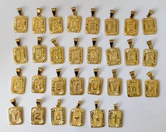 18K Gold Initial Necklace, Letter Medal Initial Pendant Necklace Gold Jewelry Square Alphabet Medallion Gold Gift Jewelry Waterproof Jewelry